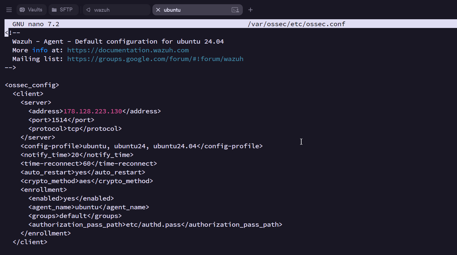 Editing ossec.conf